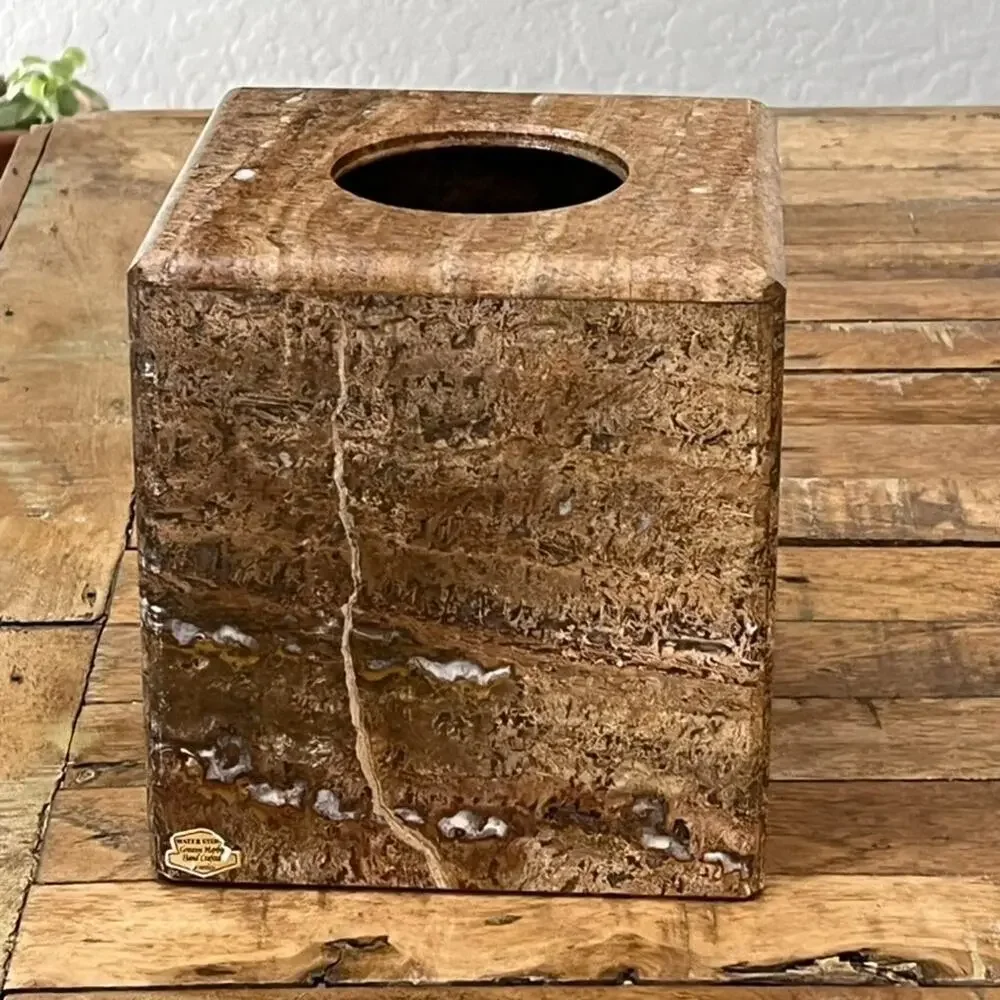 Waterstone Handmade Dark Travertine Marble Tissue Cover Natural Stone